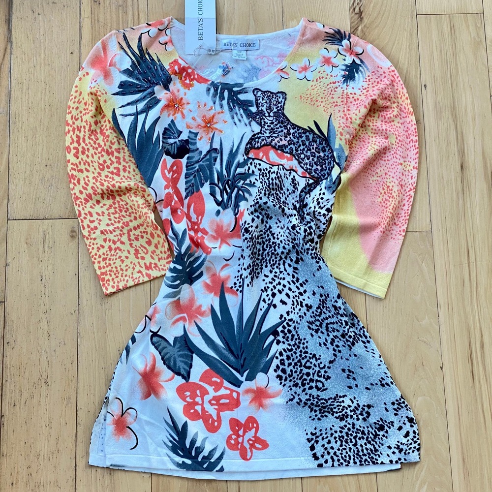 Betas Choice Maximalist Artcore Multicolor Mini Dress Tunic Top Embellished- S/P